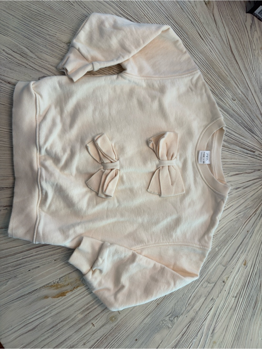 Zara Cream Pullover Sweatshirt with Front Bows